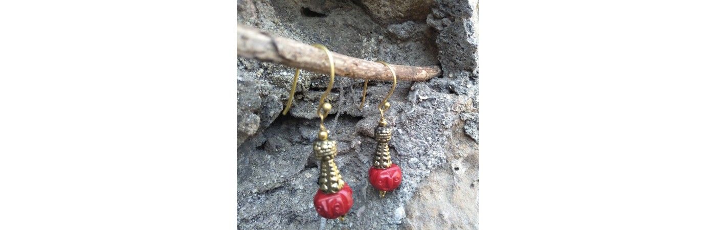 Alphabey's Red Gemstones Gold Plated Brass Earrings For Women